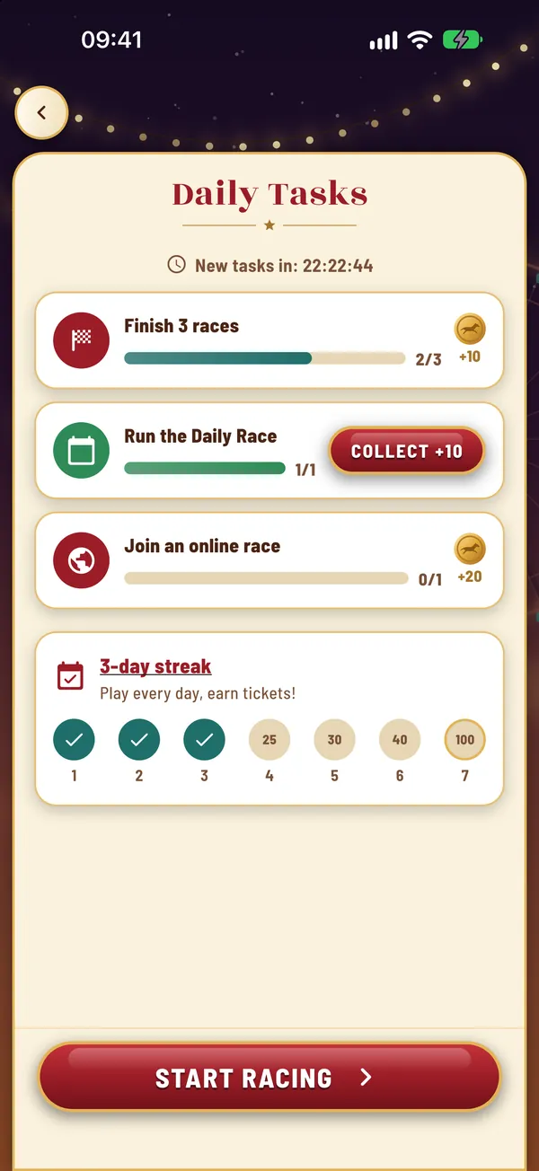 Daily Tasks and 7-day streak rewards