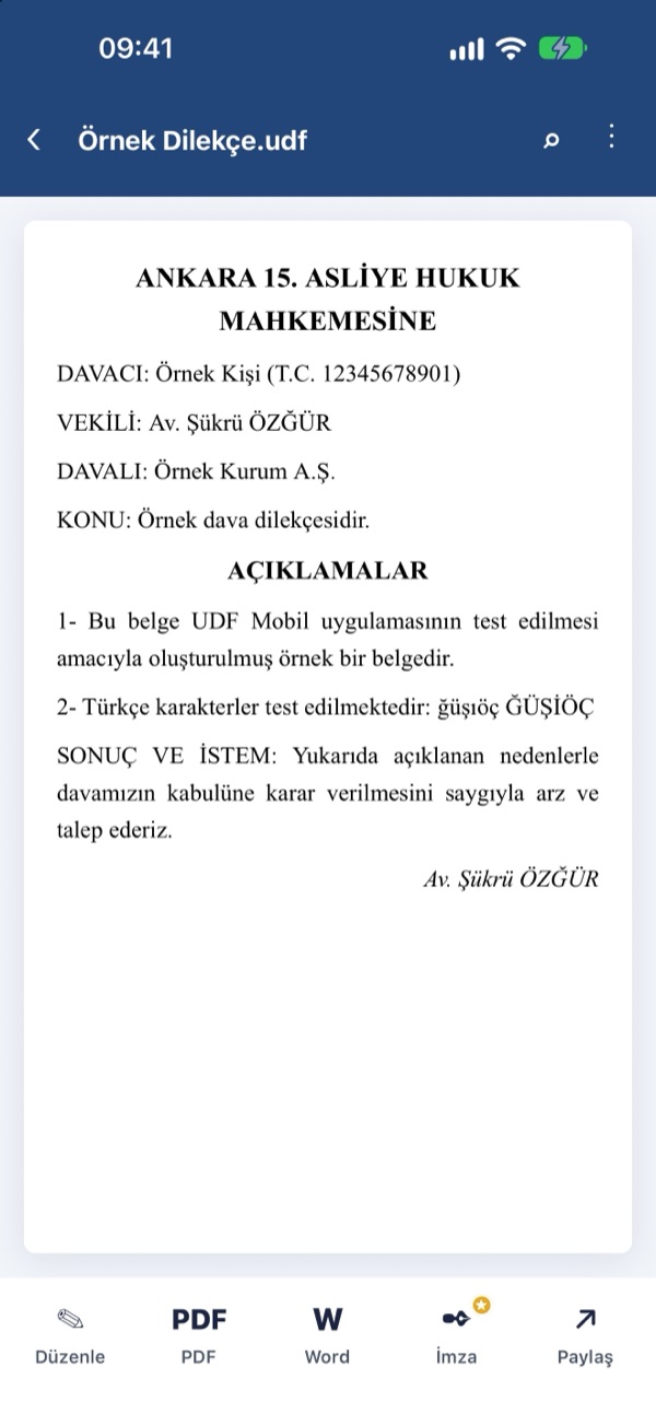 UDF Mobil'de açılmış bir UDF dilekçesi